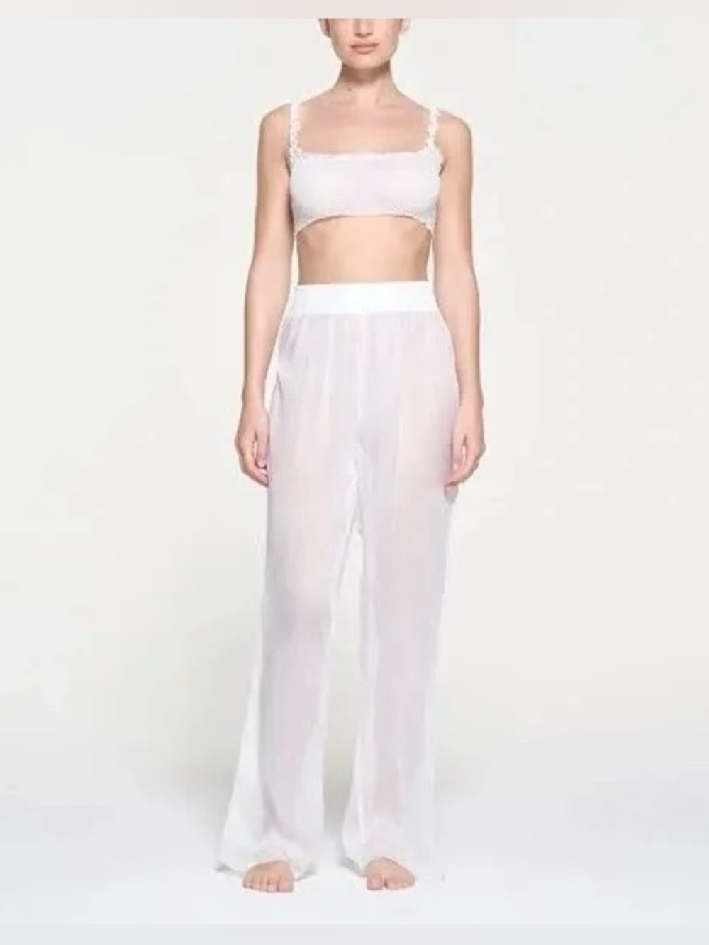 NWT SKIMS Romance Smocked Pant in Snow - Sheer Silk Chiffon Loungewear